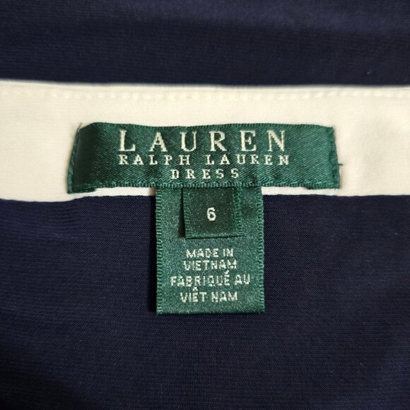 Ralph Lauren Navy & White 3/4 Sleeve Scoop Neck Color Block Mini Dress Sz 6 - Picture 7 of 7